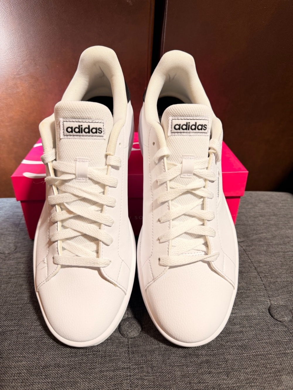 adidas White leather Sneakers with Black Heel Accent - Picture 5 of 10